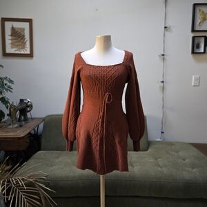 Free People Sweater Dress Women XS Cinnamon Balloon Sleeve Knit Emmaline Mini